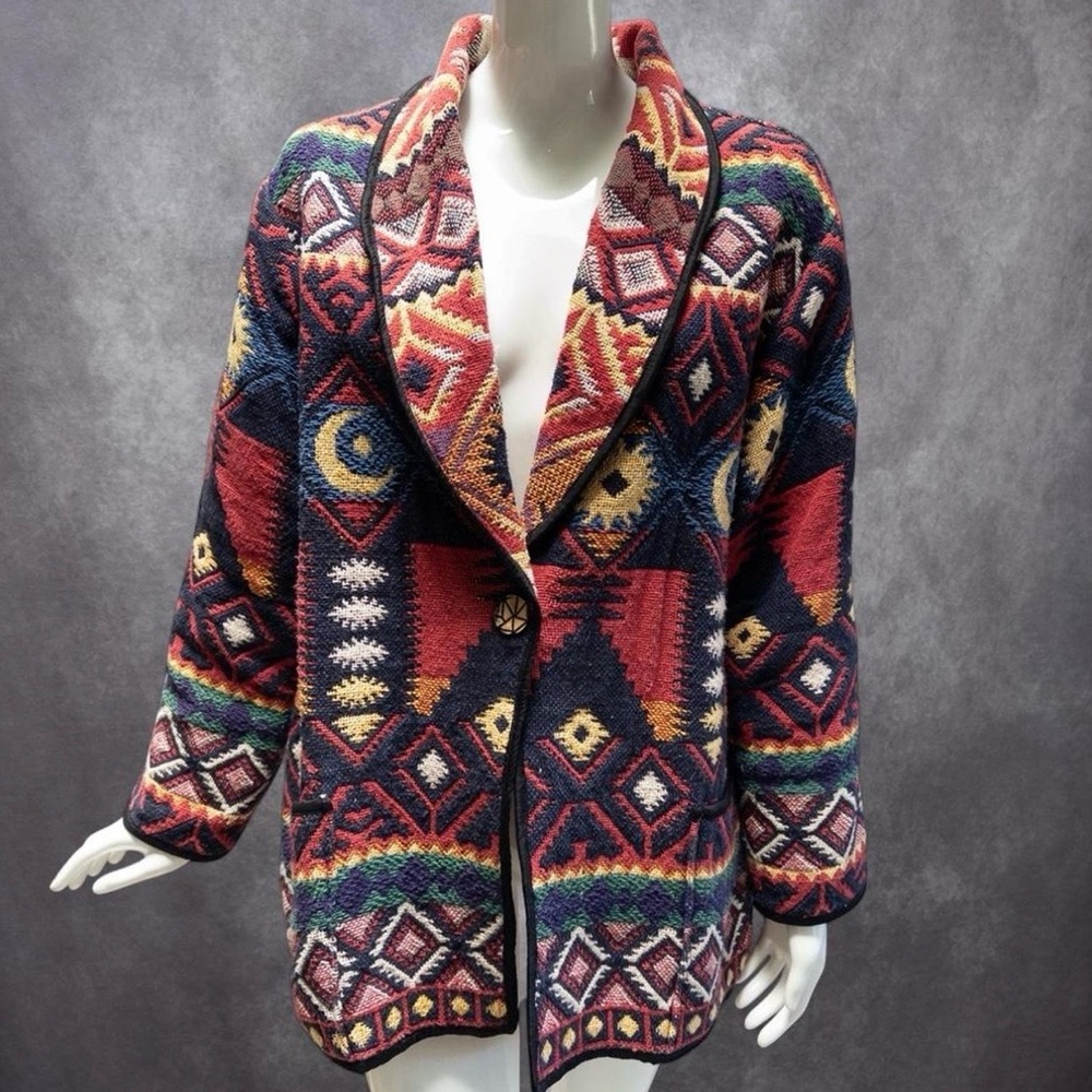 Sold - Vintage Aztec Southwestern Sun Moon Tapestry Jacket, 3XL
